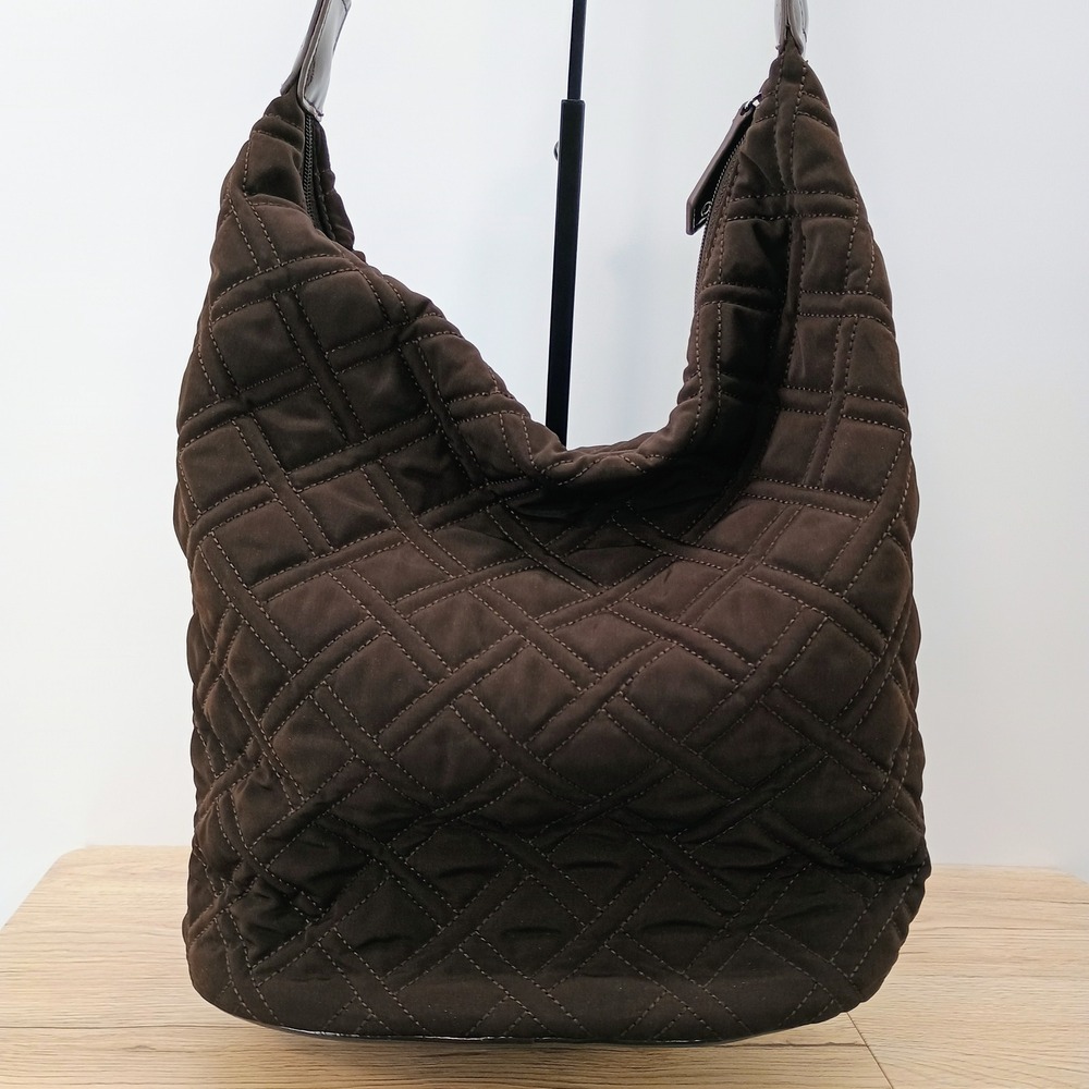 Vera Bradley Chocolate Brown Quilted Microfiber Hobo Shoulder Bag Patent Trim - Picture 5 of 16